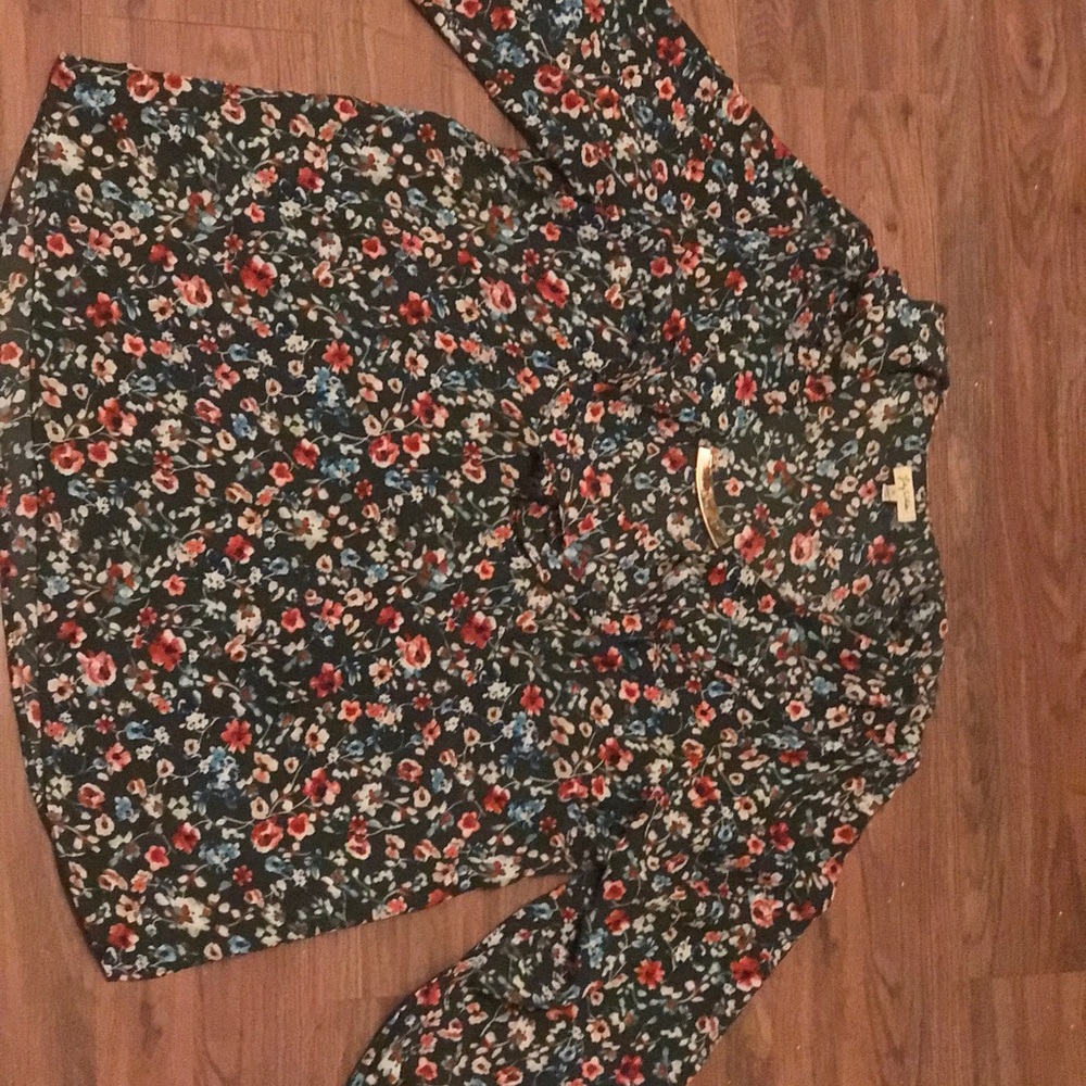 Forest green floral print blouse